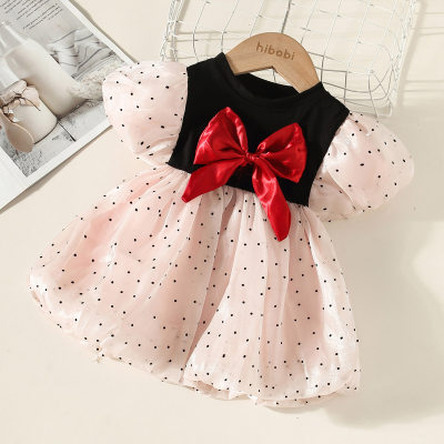Hibobi Girl Baby Polka Dot & Bow Knot Decor Dress