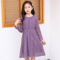 Girls lace princess dress 2023 spring and summer new pure cotton mid-length children's long-sleeved dress manufacturer wholesale  Purple