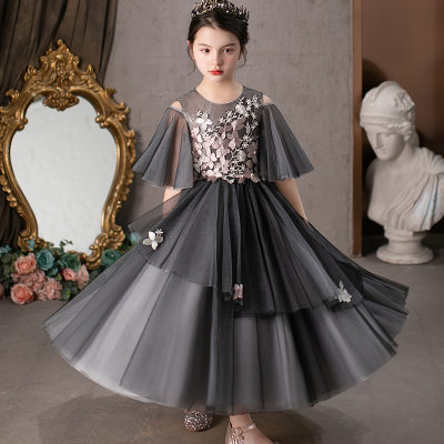 Kinderkleid Prinzessin Abendkleid Sommer Kinder Mesh Flauschiges Prinzessinnenkleid Supermodisches Mädchen Schwarzes Kleid