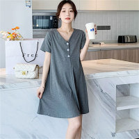 Summer clothes for pregnant women, fashionable, solid color, loose, slim, short-sleeved, slim-fitting, large size, casual  Gray
