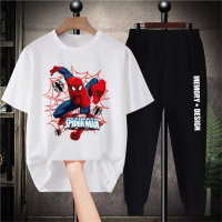 Boys summer suits for middle and large children loose clothes short-sleeved trousers two-piece summer sportswear  White