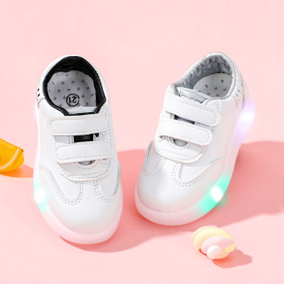 Toddler Solid Color PU Leather LED Low-bond Velcro Shoes
