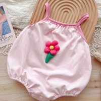 Baby summer jumpsuit, fashionable baby girl, super cute and cute flower sling bag fart clothes, thin harem for infants and young children  Pink