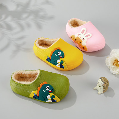 Pantofole con punta chiusa foderate in pile impermeabili stile dinosauro per bambini