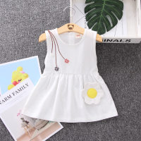 Falda para niños vestido de verano nuevo estilo infantil estilo coreano niña dulce moda chaleco sin mangas vestido de encaje para niña  Blanco