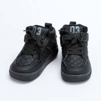 Kid Boy Solid Color Number Pattern Fleece-lined High-top Velcro Sneakers  Black