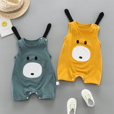 Newborn summer sleeveless jumpsuit, thin section, infant, male and female, cute cartoon summer clothes for outer wear