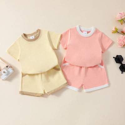 Amazon's new 0-3Y infant solid color baby girl summer casual sports style suit factory direct sale