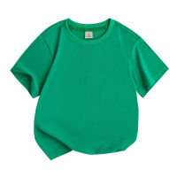 Children's clothing loose round neck pure cotton Korean trend version solid color sweat-absorbent short-sleeved T-shirt summer half-sleeved tops for boys and girls  Green