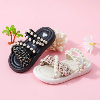 Toddler Girl Floral Bead Decor Open Toed Sandals