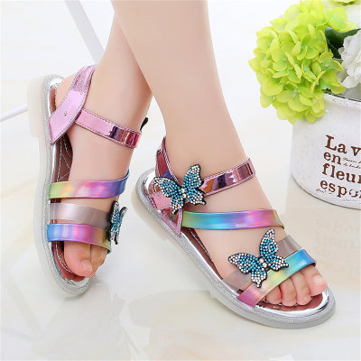 Sandales à bride papillon en strass colorés pour enfants