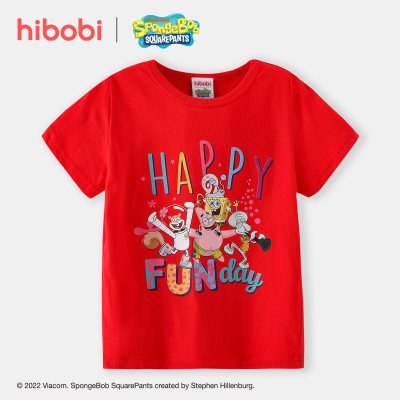 hibobi x SpongeBob Toddler Girl Casual Cute Letter Print Round Collar T-shirt
