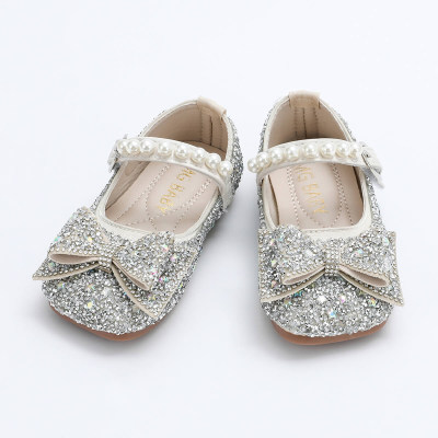 Zapatos de velcro con decoración de lazo de lentejuelas para niña pequeña