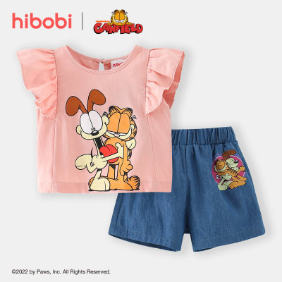 hibobi x Garfield طفل صغير حلو لطيف طباعة بدلة ذبابة الأكمام