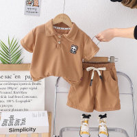2024 Children's Summer New Short Sleeve Wholesale Children's Clothes Infant Boys Baby Lapel Cartoon T-Shirt Set  Brown