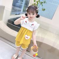 Girls' thin summer suits, new style baby children's clothes, small and medium-sized children's sweet summer clothes, girls' short-sleeved two-piece suits  Yellow