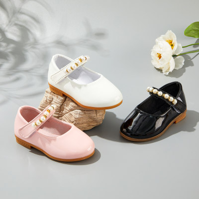 Chaussures Velcro à décor de perles de couleur unie pour toute-petite fille