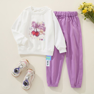 Suéter y pantalones de chándal con estampado de frutas y letras para niños