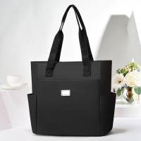 Bolso de un solo hombro para mujer, sencillo y versátil, bolso de viaje de gran capacidad con múltiples bolsillos, moderno bolso de tela para mamá  Negro