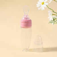 Baby rice paste bottle baby training silicone milk bottle squeeze spoon children complementary food bottle  Pink