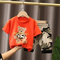 Boys summer suit 2024 new fashionable baby summer clothes children summer cartoon short-sleeved two-piece set trendy  Red