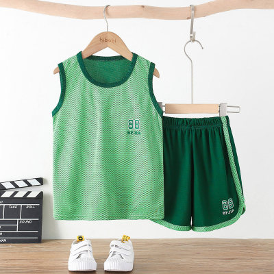 2-piece Kid Boy Solid Color Letter Printed Vest & Matching Shorts