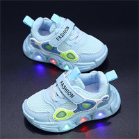 Children's color matching breathable luminous solid soft sole Velcro sports shoes  Blue