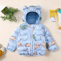 Toddler Boy Dinosaur Pattern Hooded Cotton-padded Jacket  Blue