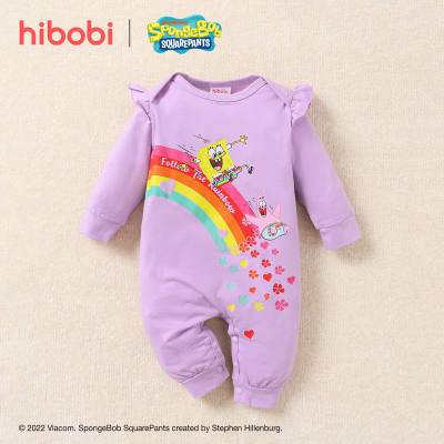 hibobi×Spongebob Baby Cute Cartoon Print Ruffle Long Sleeve Jumpsuit