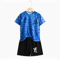 Boys shorts quick-drying clothing sports suit summer half-sleeved children's ice silk T-shirt short-sleeved  Blue