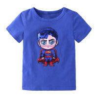 Camiseta para niños, verano 2023, estilo coreano, estilo negro, algodón de dibujos animados, manga corta, ropa para niños con cuello redondo lindo para niños  Azul