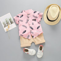 Baby Boy Feather Printed Short-sleeve Shirt & Shorts  Pink