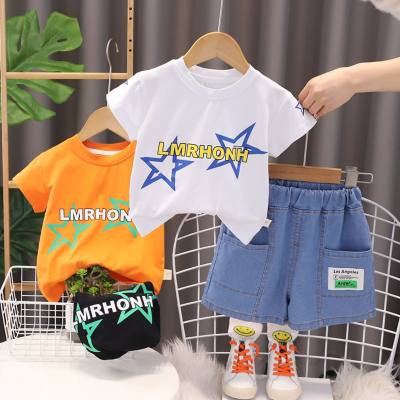 Boys summer suits 2024 new baby children's casual clothes summer short-sleeved suits star prints