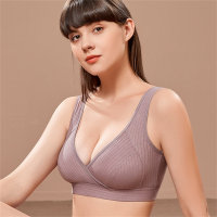 Nursing bra thin breathable maternity bra plus size wide shoulder strap nursing bra bamboo cotton sports yoga back  Dark purple