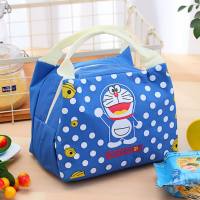 Cute cartoon expression lunch bag ice bag portable thick waterproof canvas lunch box bag lunch with rice insulation bag  Blue