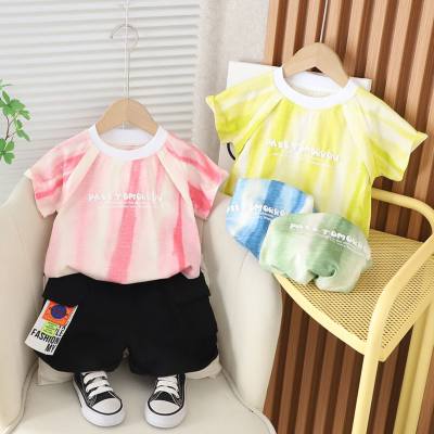 New style summer suit for baby boys, stylish one-year-old boy, summer handsome short-sleeved bamboo cotton print two-piece suit