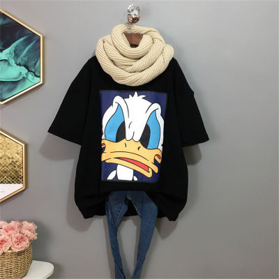 Camiseta de manga curta com estampa de desenho animado do Pato Donald
