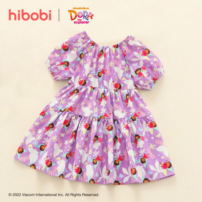 hibobi x Dora Toddler Girls Cute Sweet Printing Bow Knot Decor  Dress