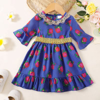 Baby Girl Clashing Lace Floral Dress  Blue