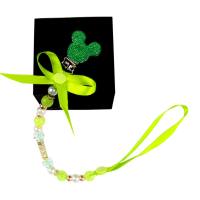 Anneau de tête Mickey en cristal, chaîne anti-chute, chaîne de sucette, anneau de dentition, corde anti-chute  vert