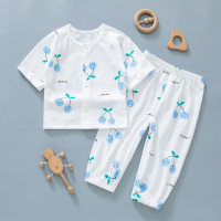 Baby thin air-conditioning clothing summer long-sleeved boneless suit male newborn clothes pajamas female baby pure cotton summer  Blue