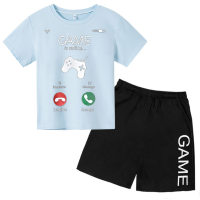 Boys T-shirt two-piece loose casual short-sleeved suit  Light Blue