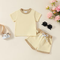 Amazon's new 0-3Y infant solid color baby girl summer casual sports style suit factory direct sale  Yellow