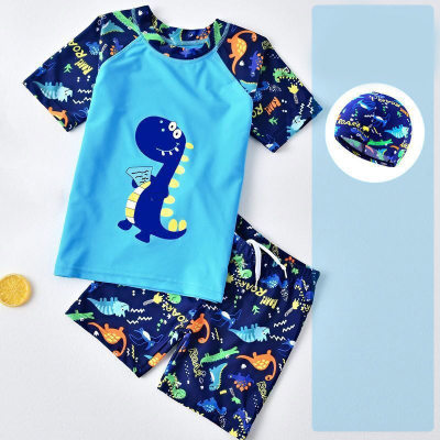ملابس سباحة صيفية للأولاد مطبوعة نمط ديناصور 2 قطع