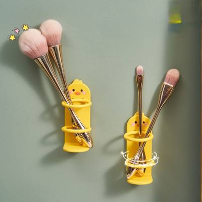 حامل فرشاة الأسنان الكهربائية ذو البطة الصفراء الصغيرة، حامل فرشاة أسنان مثبت على الحائط خالٍ من اللكم