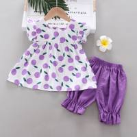 Girls summer two piece suits new baby sweet two piece suits cute princess style  Purple