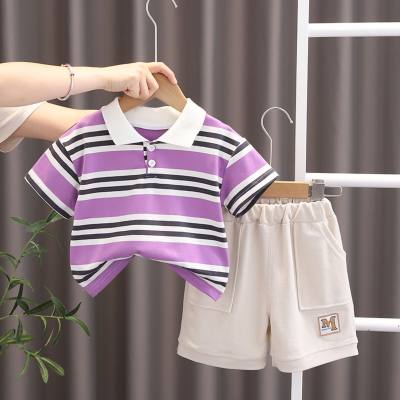 Summer outerwear for infants and young children, fashionable and stylish striped lapel short-sleeved thin suits, trendy boys' summer suits