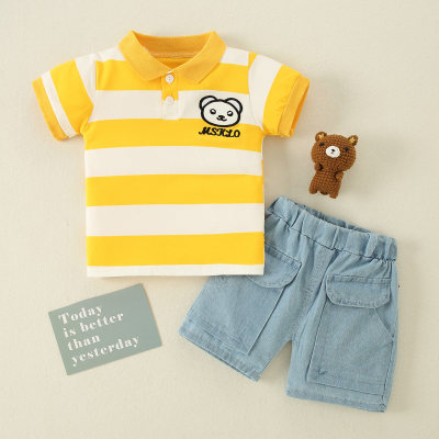 Toddler Boy Stripes Pattern Short Sleeves Polo Shirts & Shorts
