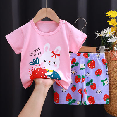 Summer children's short-sleeved shorts suit pure cotton t-shirt baby girl thin children's clothing