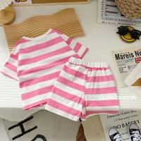 Summer new boys and girls suits, handsome short-sleeved T-shirts, children's baby street casual sports shorts, trendy  Pink